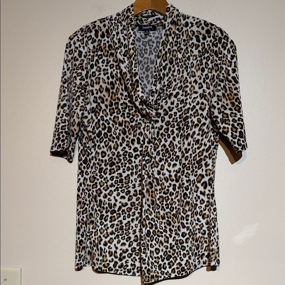 Premise Leopard-Print Short Sleeve Shirt - White, Brown, Black